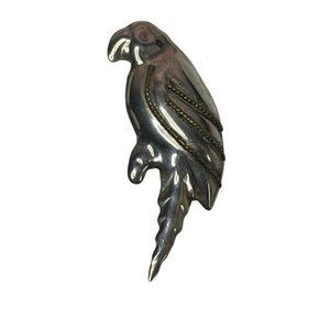 Vintage Sterling Silver Gold Figural Puffy Parrot Bird Pin Brooch Jewelry 3”